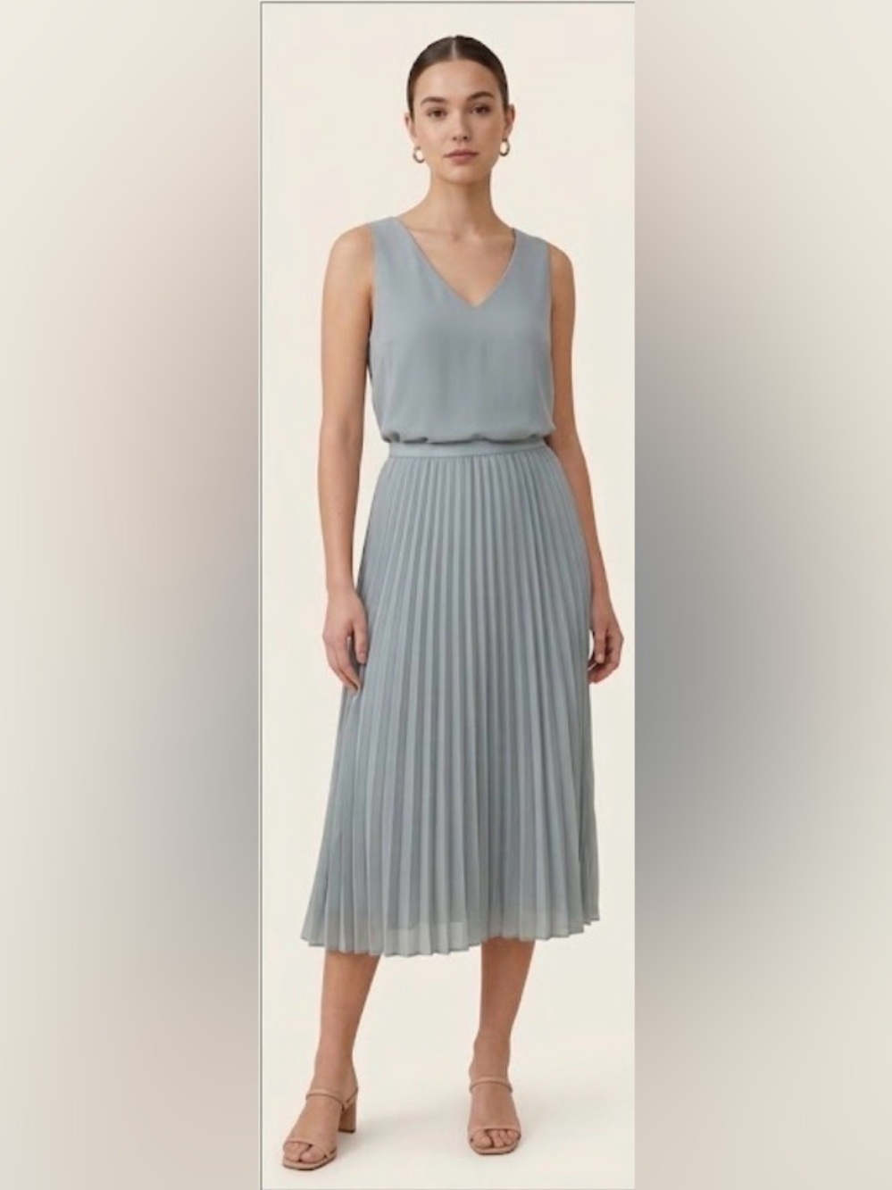 Babaton Aritzia Pleated Overlay Midi Dress V-Neck
